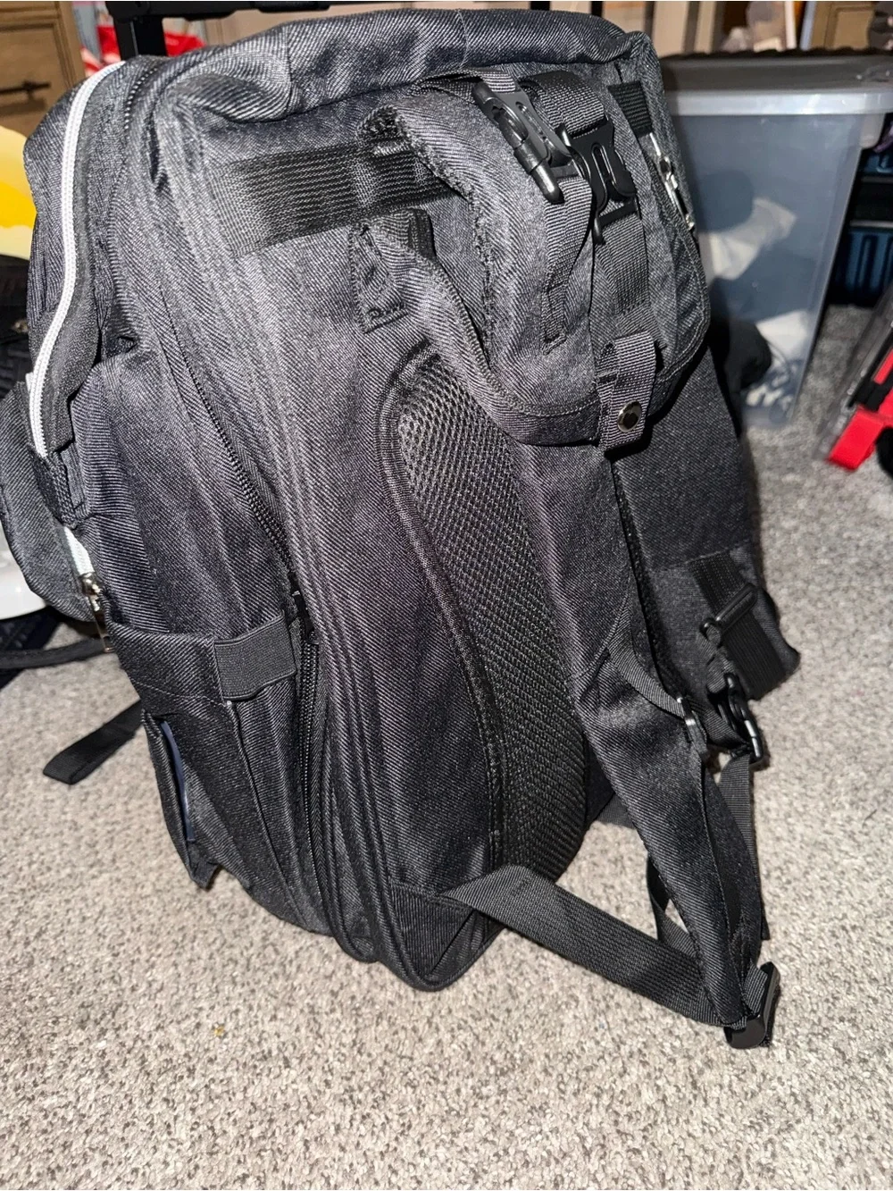 Stylish Black Baby Bag Backpack with Brown Trim